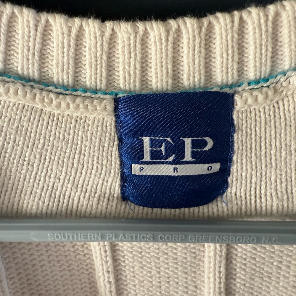 EP Pro Golf Sweater Vest L Cream V-Neck Plaid Trim Sleeveless Knit Top Large - Picture 3 of 10